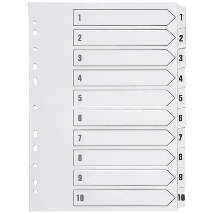 PVC Index Divider – A4 Size, 1–10 Numbered Gray Tabs – Durable 10-Part File Separator