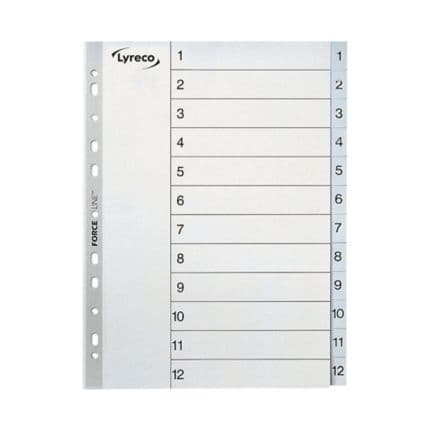 PVC Index Divider – A4 Size, 1–12 Numbered Gray Tabs – Durable 12-Part File Separator
