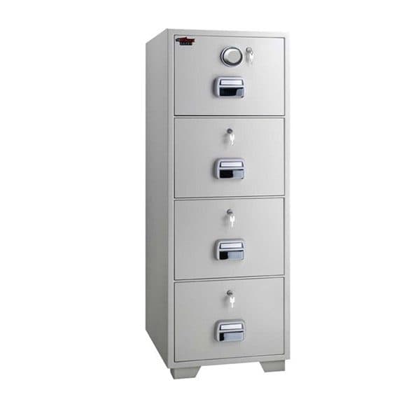 Eagle Safe SF 680 4DKK Fire Resistant 4-Drawer Cabinet with Dial and Key Locks – Grey Security Storage for Office and Home