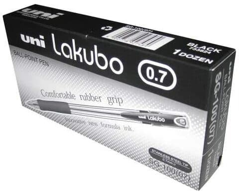 Uni Lakubo SG-100F Ball Point Pen, 0.7mm, Black (Pack of 12)