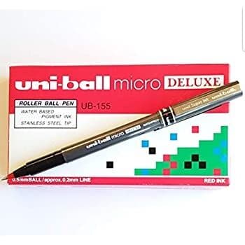 Uni ball UB-155 Micro Deluxe, Roller Pen, 0.5mm, Red (Pack of 12)