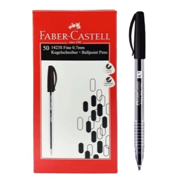 Faber Castell 1423- Ball Pen, 0.7mm, Black (Pack of 50)