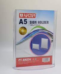 SIGN HOLDER ACRYLIC VERTICAL A5 T SHAPE OVAL BASE  148 X 210 MM 2