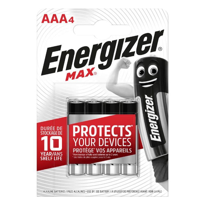 Energizer Max AAA Alkaline Batteries – Pack of 4 – Long-Lasting, Leak-Resistant Power for Household & Office Devices