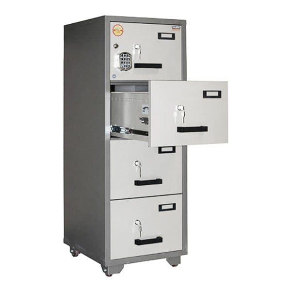 Valberg FC-4EKK Fire Resistant Filing Cabinet – 4 Drawers with Digital & Key Lock | Secure Document Storage for Home & Office