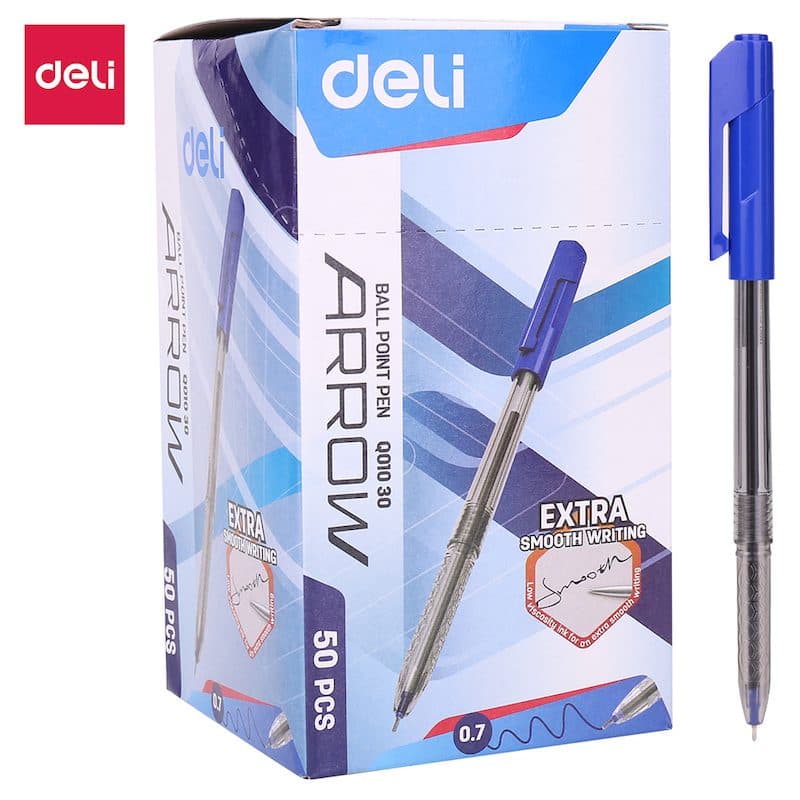 Deli Arrow 0.7mm Ball Point Pen – Smooth Blue Ink, Pack of 50 2