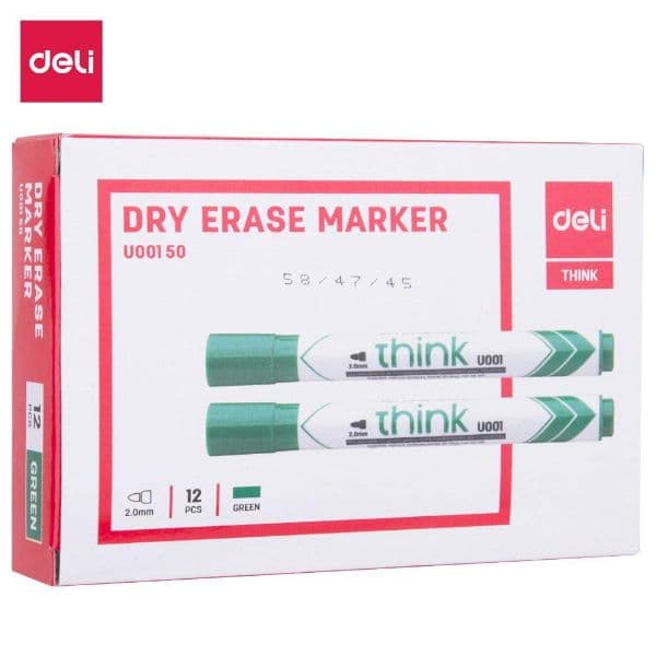 Deli Whiteboard Dry Erase Markers – Green, Chisel Tip 1–5mm (Pack of 12) – Office, Classroom & Home Use 2