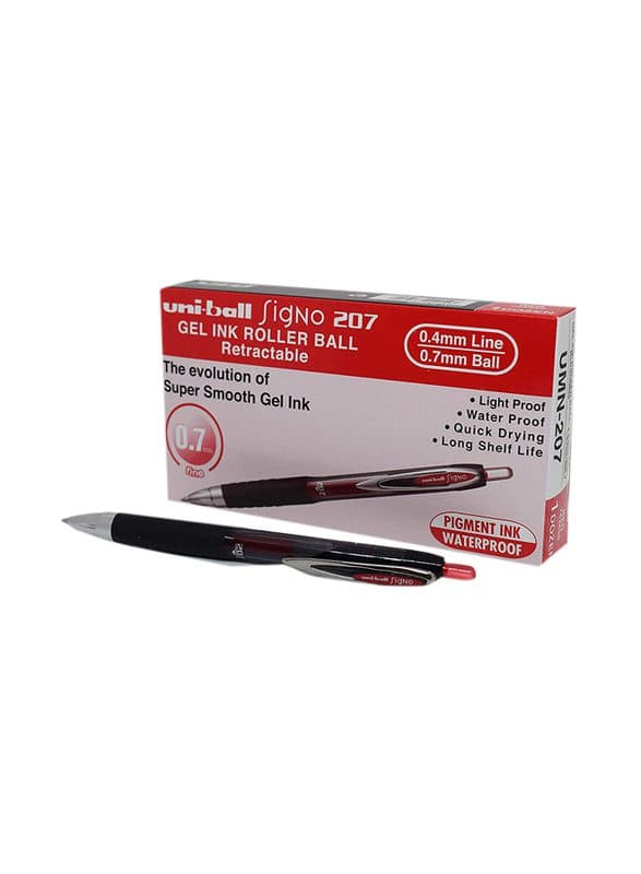 Uni ball UMN-207 Signo, Gel Ink Rollerball Pen, 0.7mm, Red (Pack of 12)