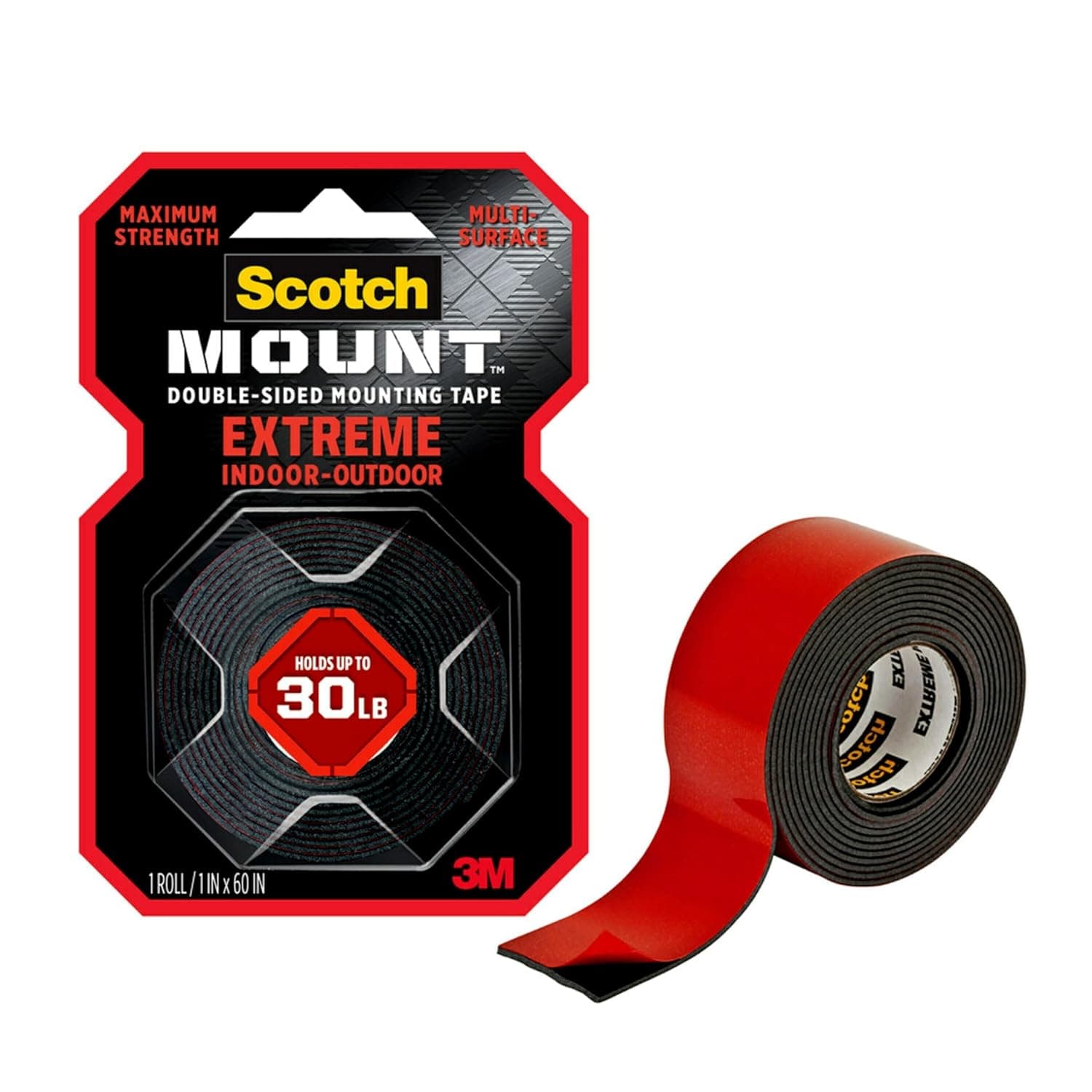 Scotch Mount Extreme Double-Sided Tape 3M 414H – 1″ x 60″ (25.4 mm x 1.52 m), Black