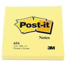3M Post-it Notes 654, Yellow, 3×3 inches (76 × 76 mm), Pack of 12 – Sticky Notes for Office & School