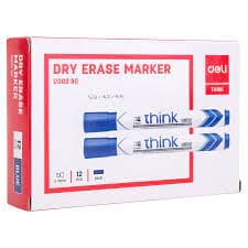 Deli Whiteboard Dry Erase Markers – Blue, Bullet Tip 2.0mm (Pack of 12) – Office, Classroom & Home Use 2