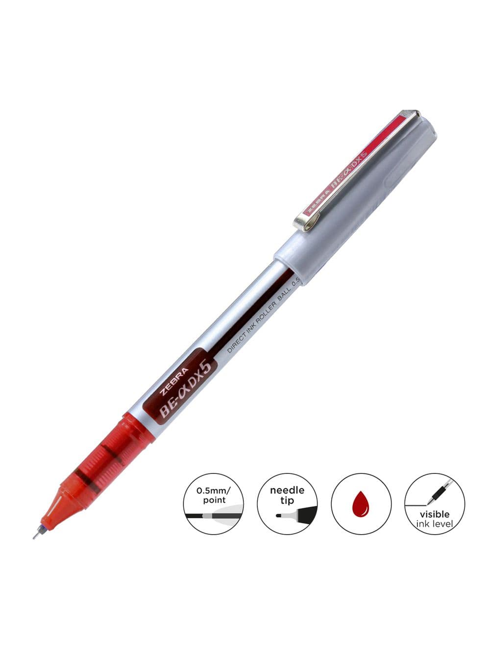 Zebra DX5- Roller Ballpen, Red (10 Pcs)