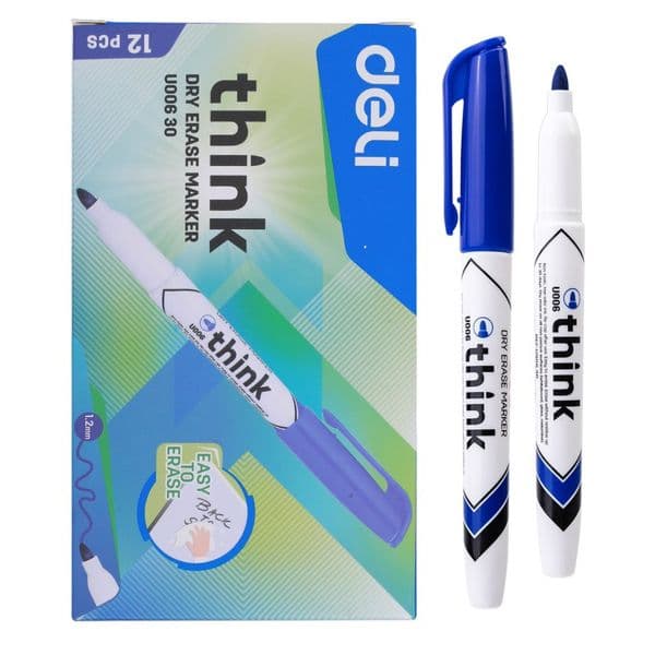 Deli Whiteboard Dry Erase Markers – Blue, Bullet Tip (Pack of 12) – Office, School & Classroom Use 2
