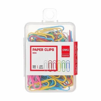 Deli E0024 Paper Clips – 29mm, Assorted Colors, Pack of 100 | Office & School Stationery