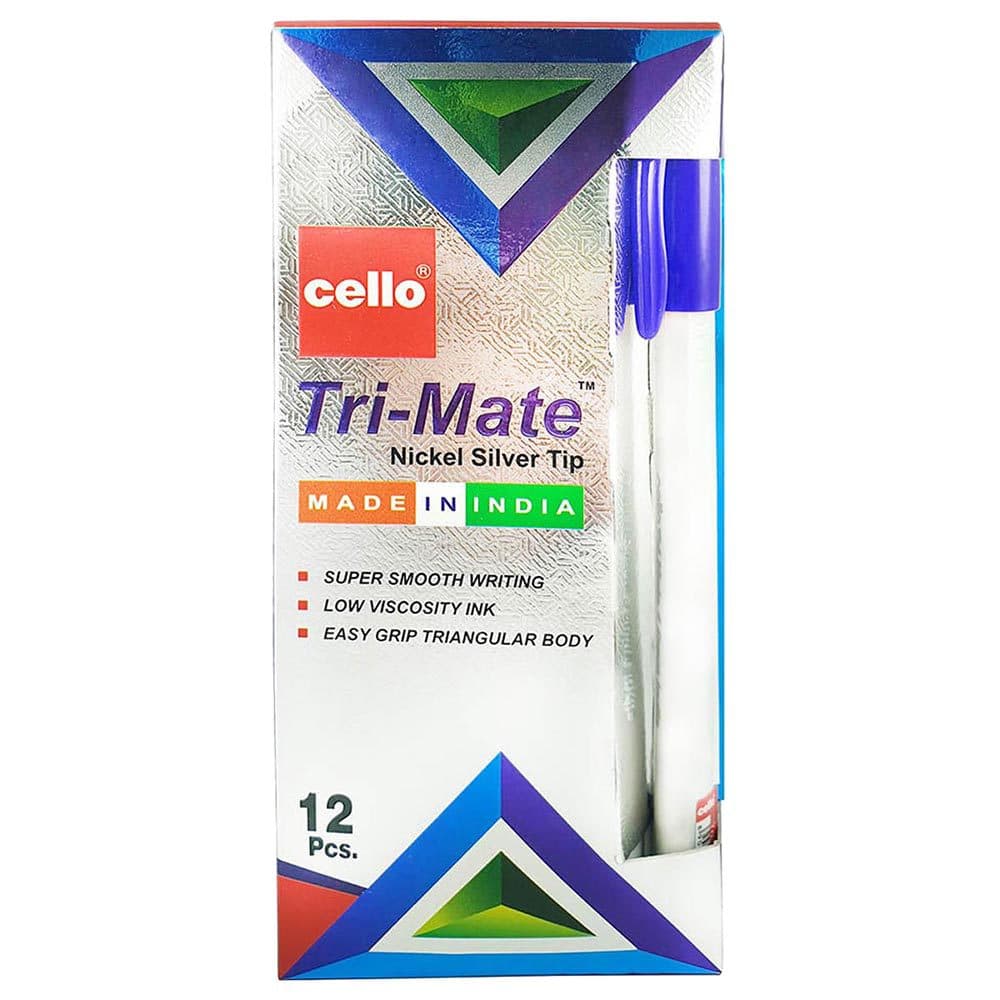 Cello Trimate Ball Pen, 1.0mm, Blue Ink, Smooth Writing (Pack of 12)