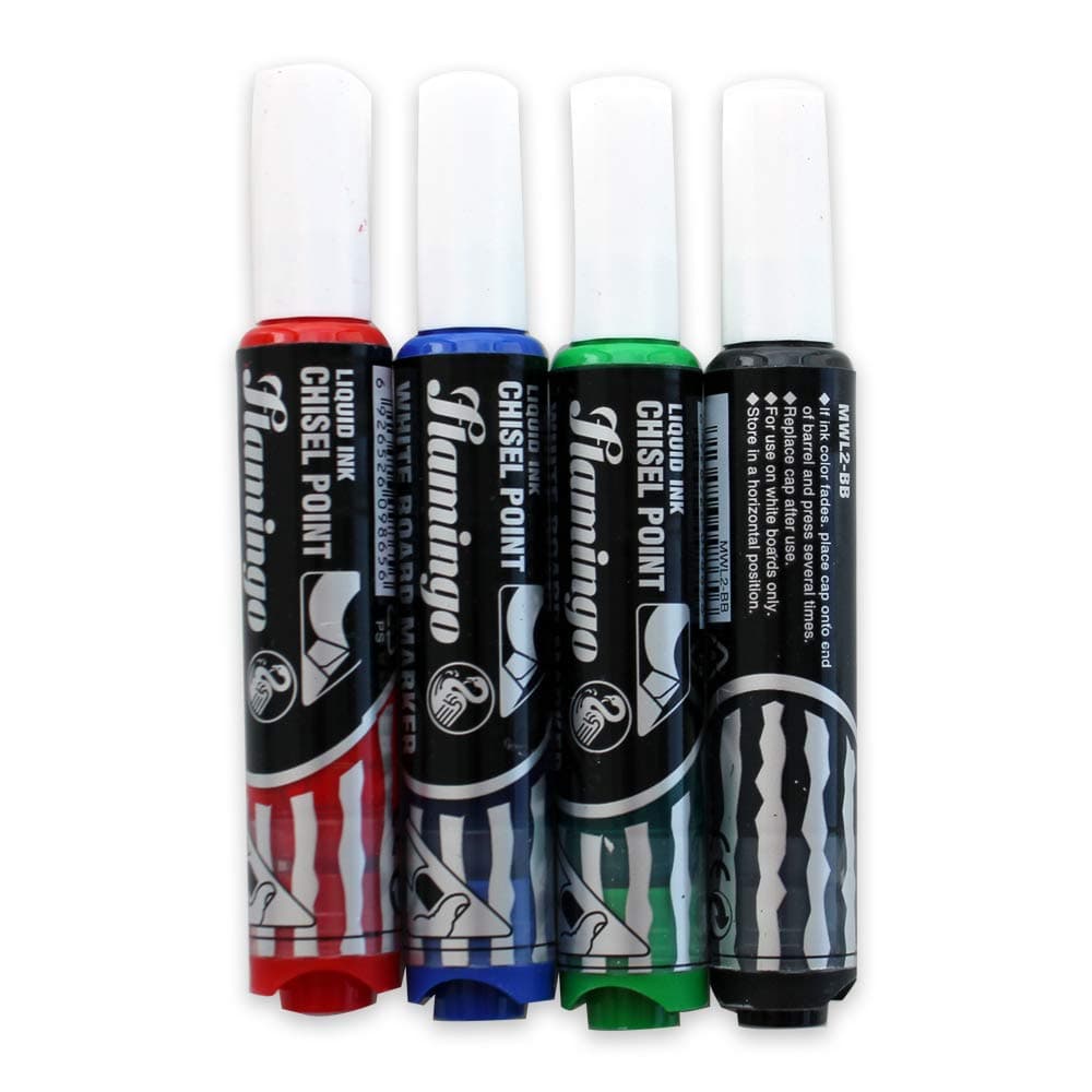 Whiteboard Marker Set Flamingo – Assorted 4 Color Pack – Bold Ink, Chisel Tip, Low-Odor – Smooth & Erasable Writing for Office, Classroom & Home Use 2