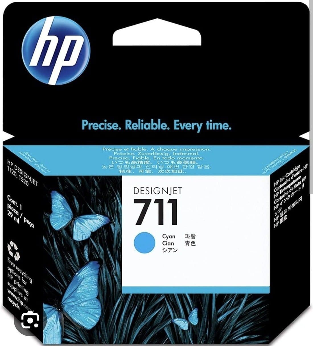 HP 711 Cyan DesignJet Ink Cartridge – 29ml CZ130A | Genuine HP Cartridge for Vivid, Professional Prints