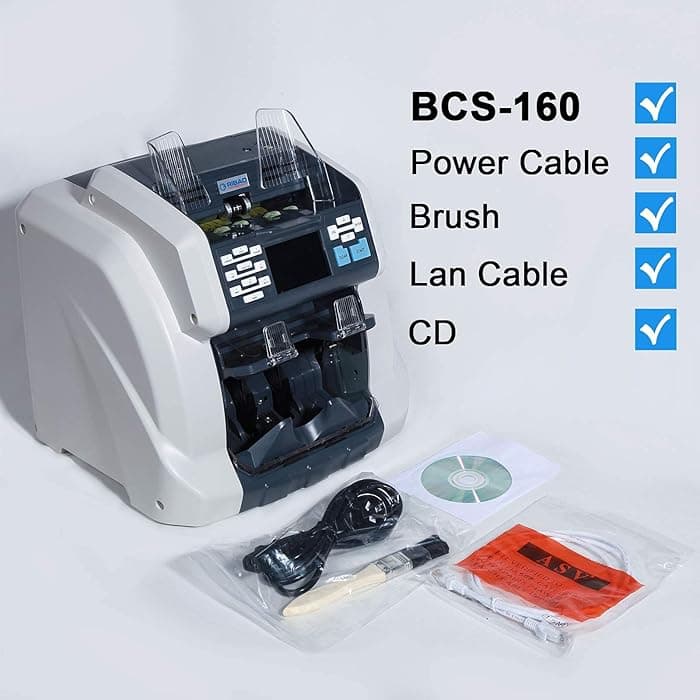 Ribao BCS-160 Two Pocket Money Counter – Mixed Denomination Banknote Counter with UV/MG/IR Counterfeit Detection, High-Speed Cash Counting Machine 4