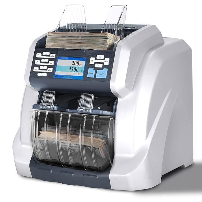 Ribao BCS-160 Two Pocket Money Counter – Mixed Denomination Banknote Counter with UV/MG/IR Counterfeit Detection, High-Speed Cash Counting Machine 2