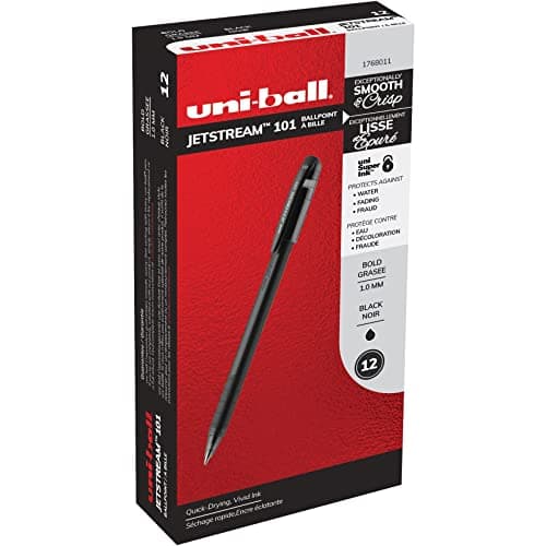 Uni Jetstream SX-101 Ballpoint Pen – 1.0mm Medium Tip, Black Ink – Smooth, Quick-Drying Rollerball Pen Pack of 12 for Office, School & Everyday Writing