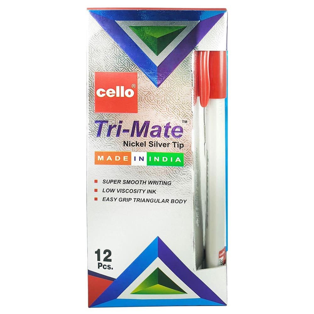 Cello Trimate Ball Pen, 1.0mm, Red Ink, Smooth Writing Ballpoint Pen (Pack of 12)