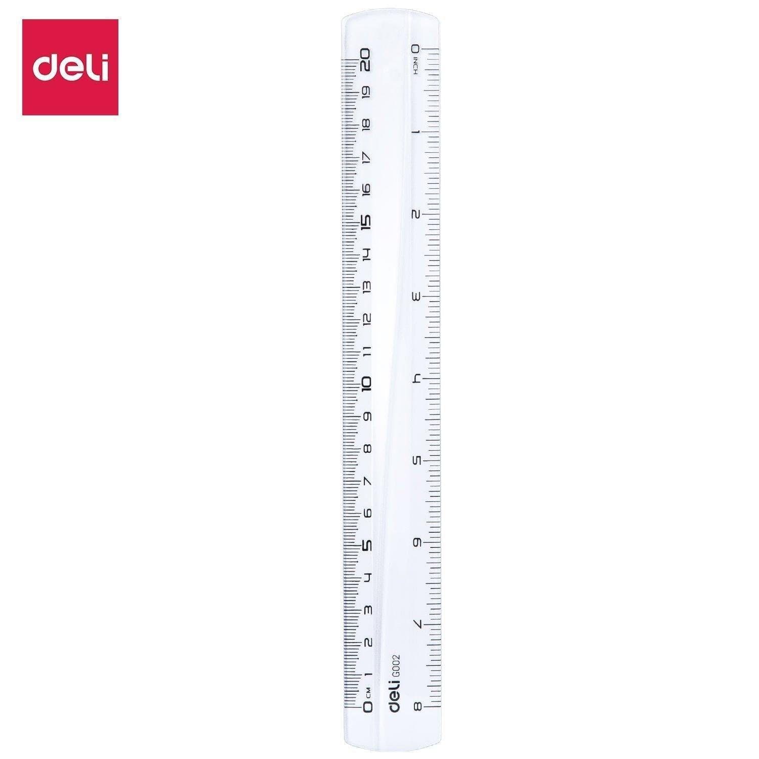 Deli EG00212 Easy Grab Ruler – 20cm Transparent | School & Office Measuring Tool