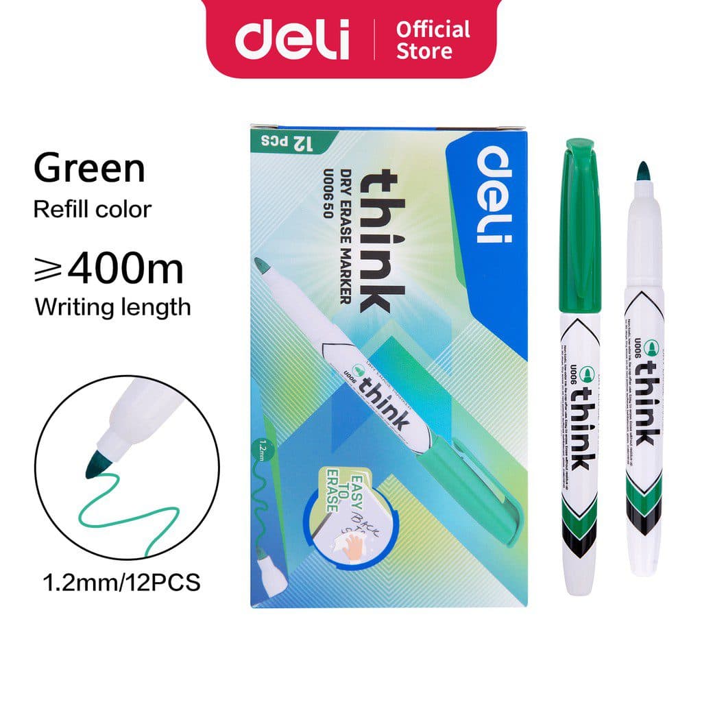 Deli Whiteboard Dry Erase Markers – Green, Bullet Tip (Pack of 12) – Office, Classroom & Home Use