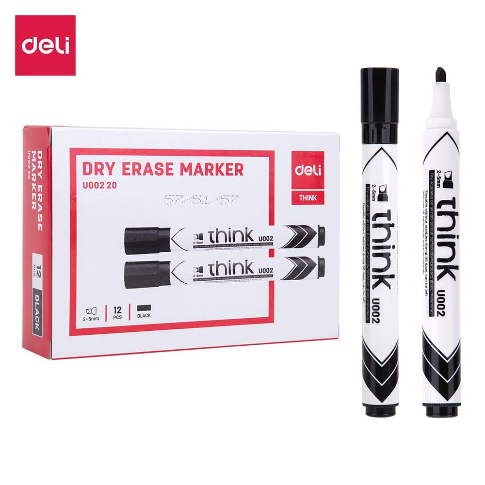 Deli Whiteboard Dry Erase Markers – Black, Chisel Tip 1–5mm (Pack of 12) – Office, School & Home Use 2