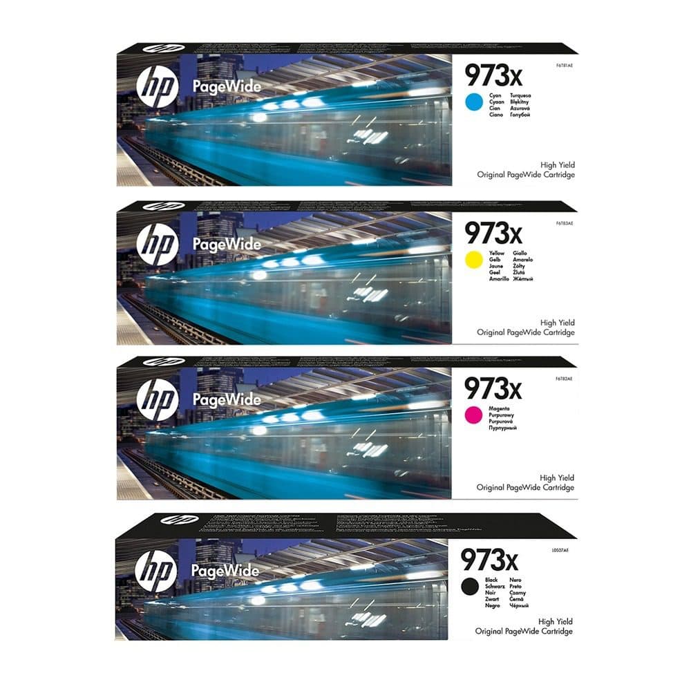 HP 973X High Capacity Ink Cartridge Multipack (Black, Cyan, Magenta, Yellow) – Compatible with HP PageWide Pro 477 Series Printers