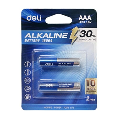 Deli Alkaline AAA LR03 1.5V Batteries – Pack of 2 | Reliable, Long-Lasting, Leak-Resistant Power for Household & Office Devices