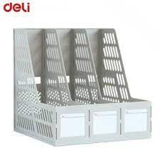 Deli 9833 Plastic Magazine Holder – 3-Compartment Desktop File & Document Organizer (Black/Grey) 2