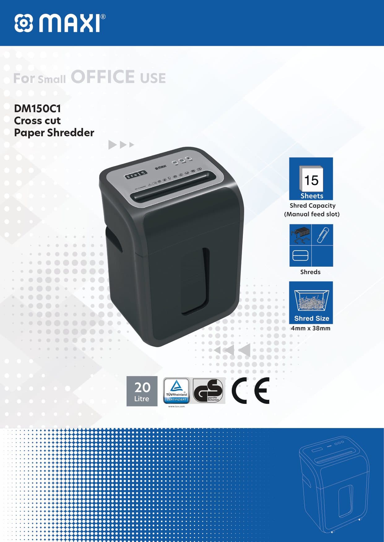 Maxi Paper Shredder | DM150C1 | Cross Cut 2