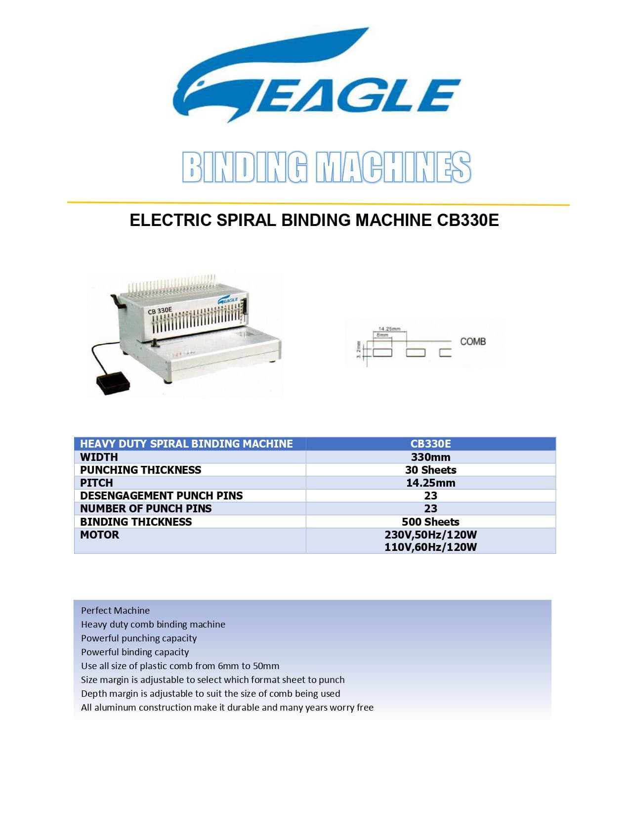 Eagle CB330E Electrical Spiral Binding Machine – Heavy-Duty Electric Punch & Bind System, 330mm Width, Binds Up to 500 Sheets, Adjustable Margin Control 2