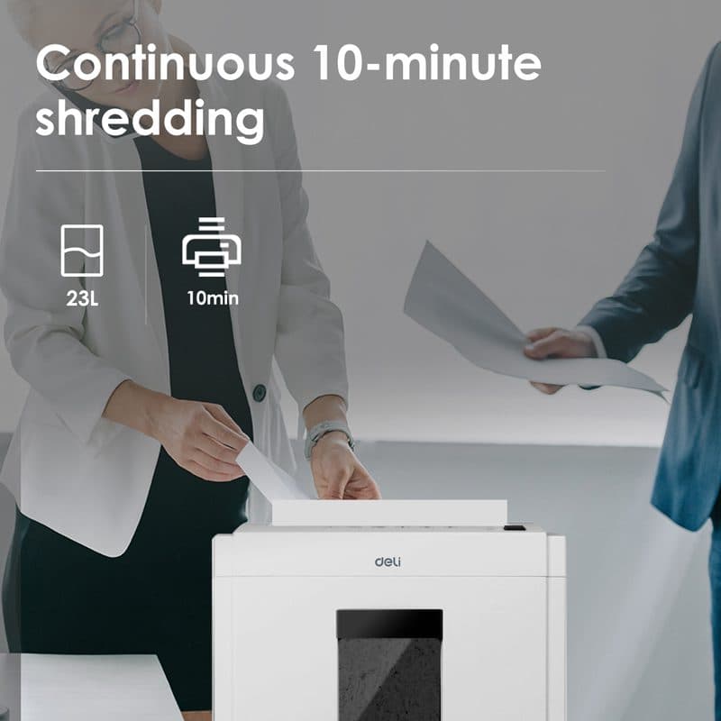 Deli ET053 Cross-Cut Paper Shredder – 16 Sheet Capacity, 23 L Bin, 10-Min Run Time, P-4 Security 5