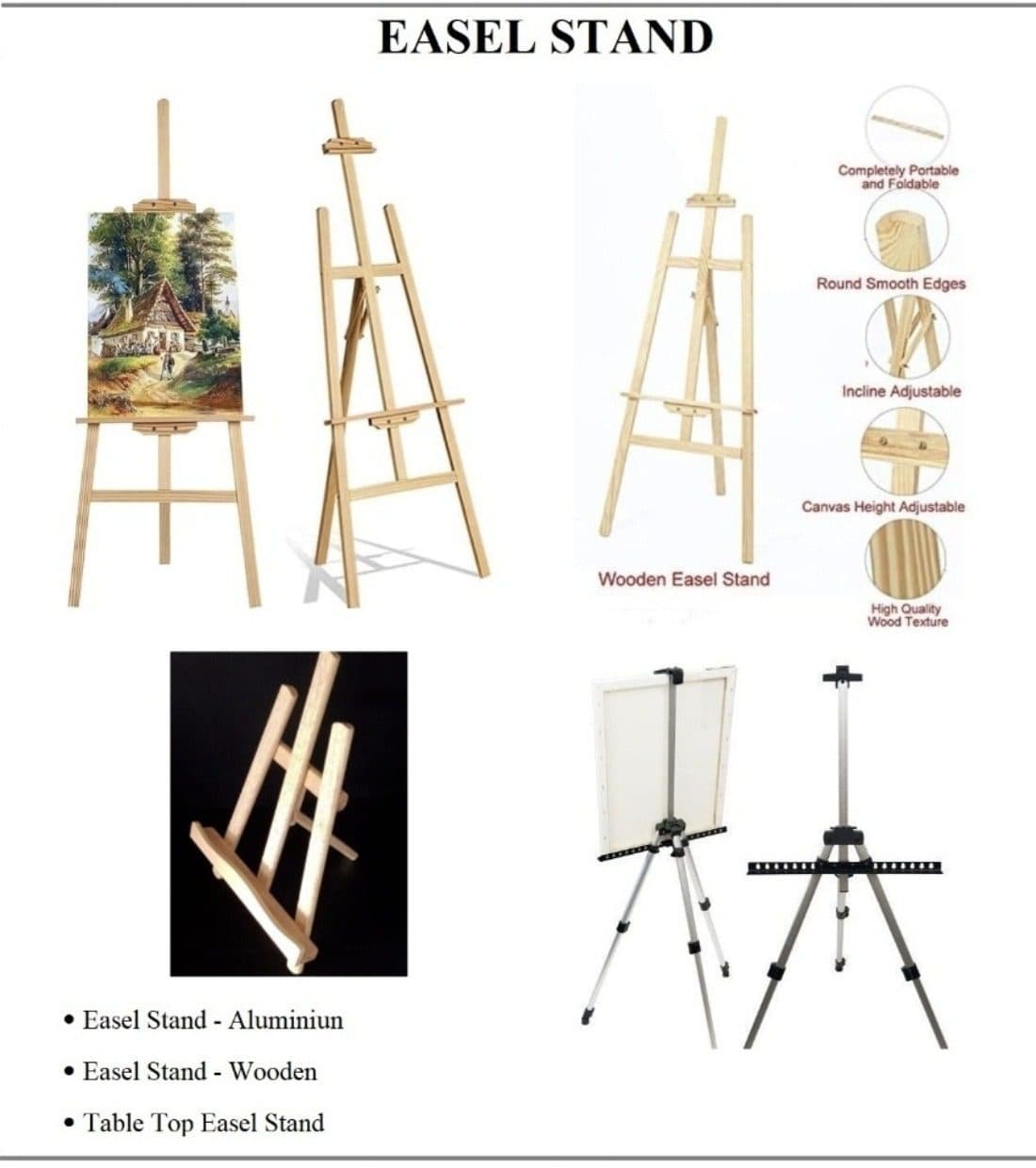 Table Top Easel Stand – Aluminium and Wooden Adjustable Display Stand for Art, Presentations, and Signage