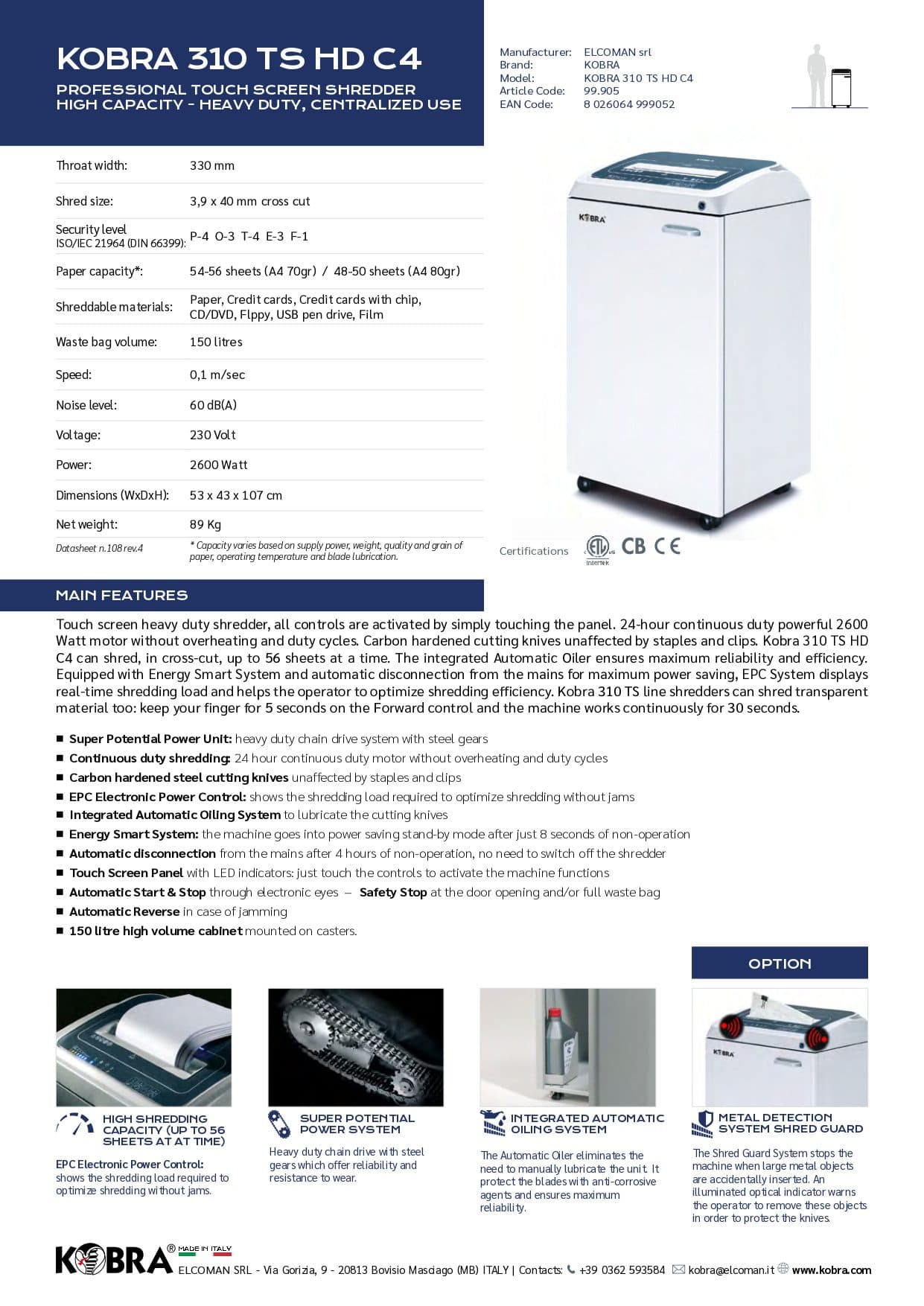 KOBRA 310 TS HD C4 Cross Cut Shredder – Heavy Duty Touch Screen Office Shredder | 3.9x40mm Cut | Shreds Paper, CDs, Credit Cards & Floppy Disks 2