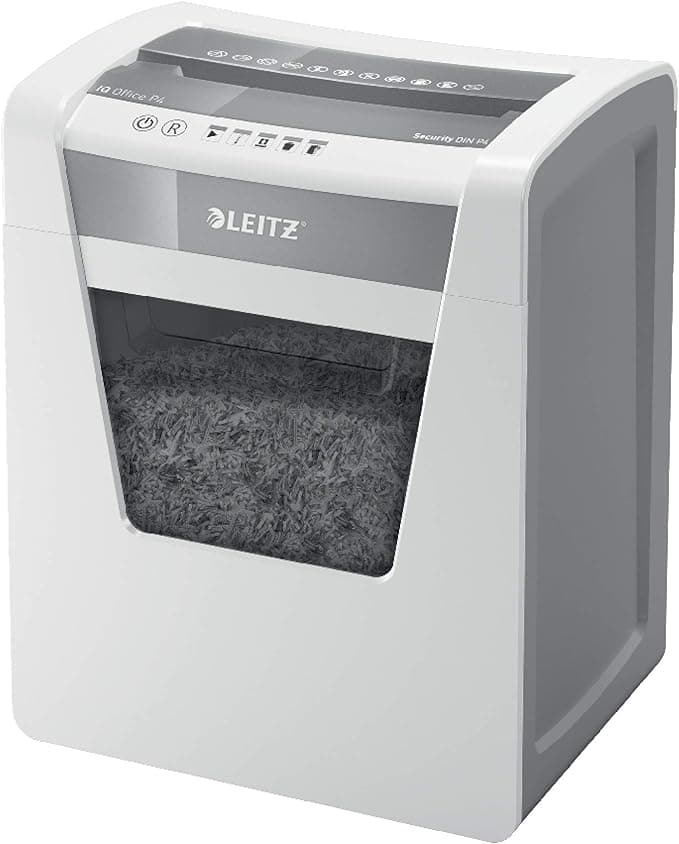 Leitz IQ Office Paper Shredder P4 – Cross-Cut, Shreds Up to 15 Sheets (80 gsm), 23L Bin, White – Model LE8003-00