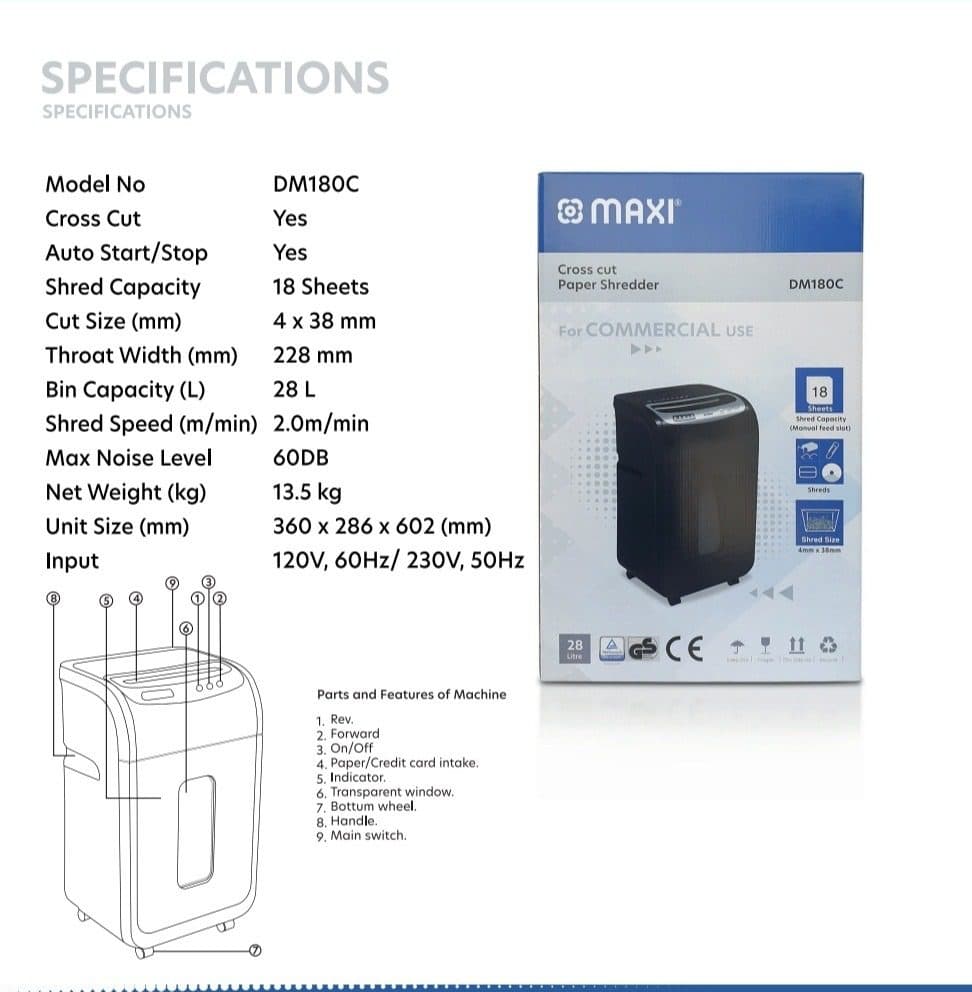 Maxi Paper Shredder DM180c 18-Sheet Cross-Cut, 28 Litres Shredder Machine 3