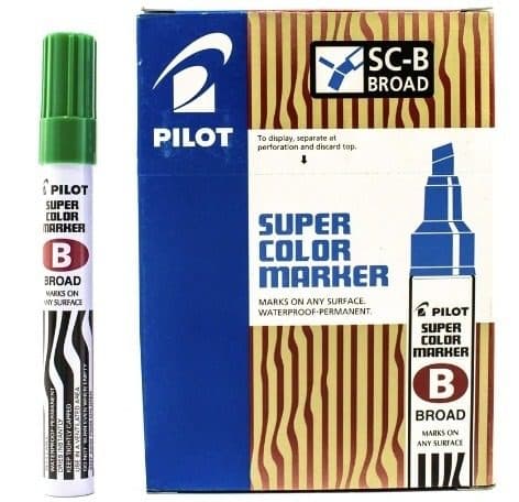 Pilot SC-B Permanent Markers – Broad Chisel Tip, Green Ink – Pack of 12 | Durable, Long-Lasting Markers for Office, School & Industrial Use