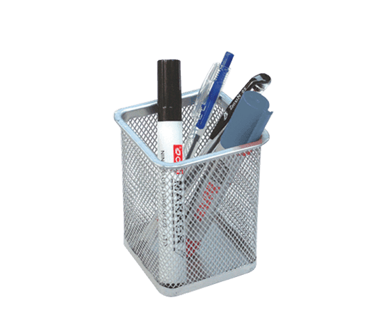 Square Mesh Metal Pen & Pencil Holder – Desktop Organizer, Black or Silver 2