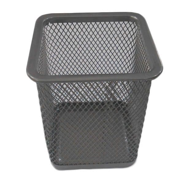 Square Mesh Metal Pen & Pencil Holder – Desktop Organizer, Black or Silver