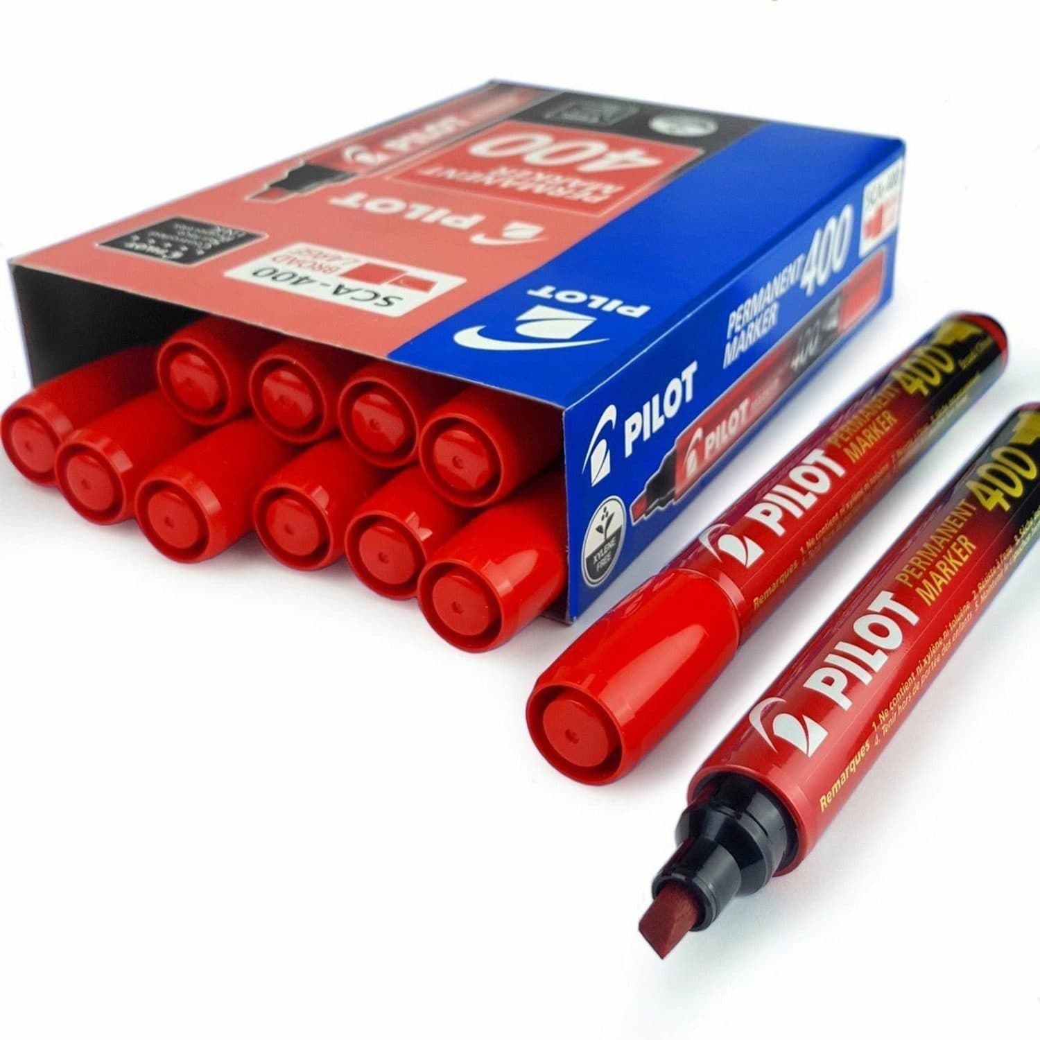 Pilot SCA-400 Permanent Marker – Red, Broad Chisel Tip, Pack of 12 – Fade-Resistant Ink for Office, School & Industrial Use