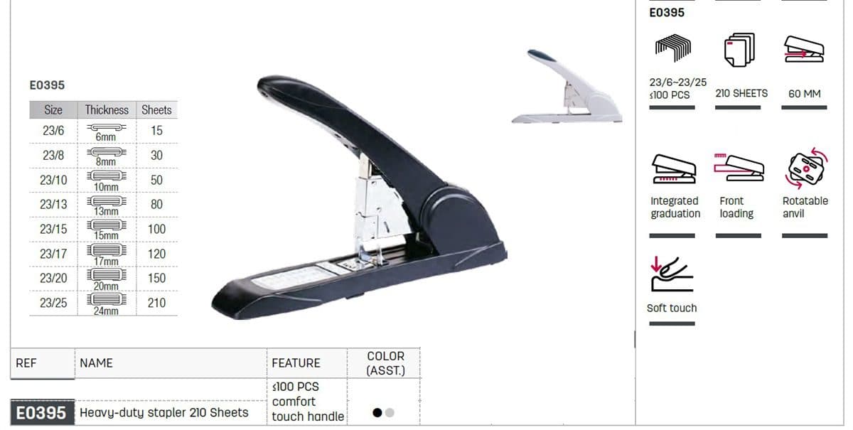 Heavy Duty Stapler Deli E0395 – Staples Up to 210 Pages, Office Stapler 2