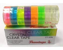 Flamingo Cello Tape Clear 3/4 – Multicolour, 8 Rolls Pack | 18mm x 36 YDS, Strong Adhesive Tape for Office, School & Crafts 2