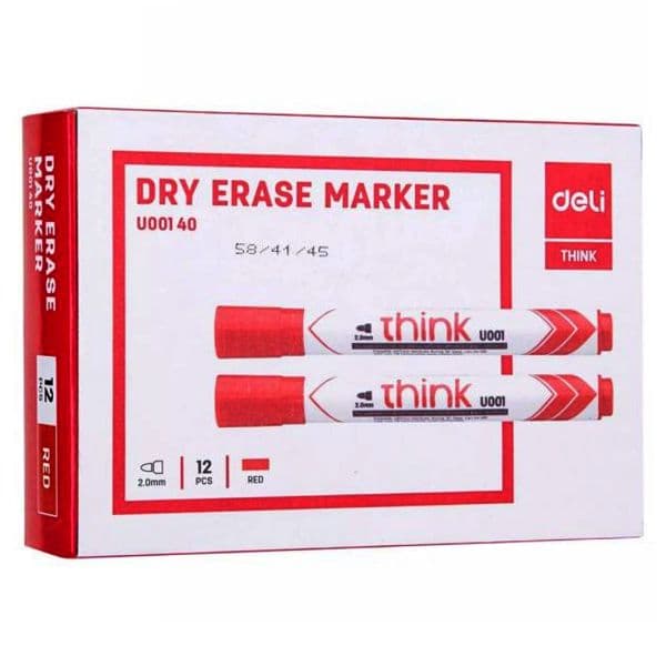 Deli Whiteboard Dry Erase Markers – Red, Bullet Tip (Pack of 12) – Office, School & Home Use