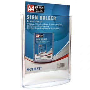 Sign Holder A4 Portrait Modest MS 2236 Acrylic Transparent