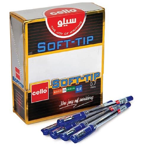 Cello Soft Tip Ball Point Pen, 0.7mm, Blue Ink – Smooth Writing Pens for Office, School & Home (Pack of 12)