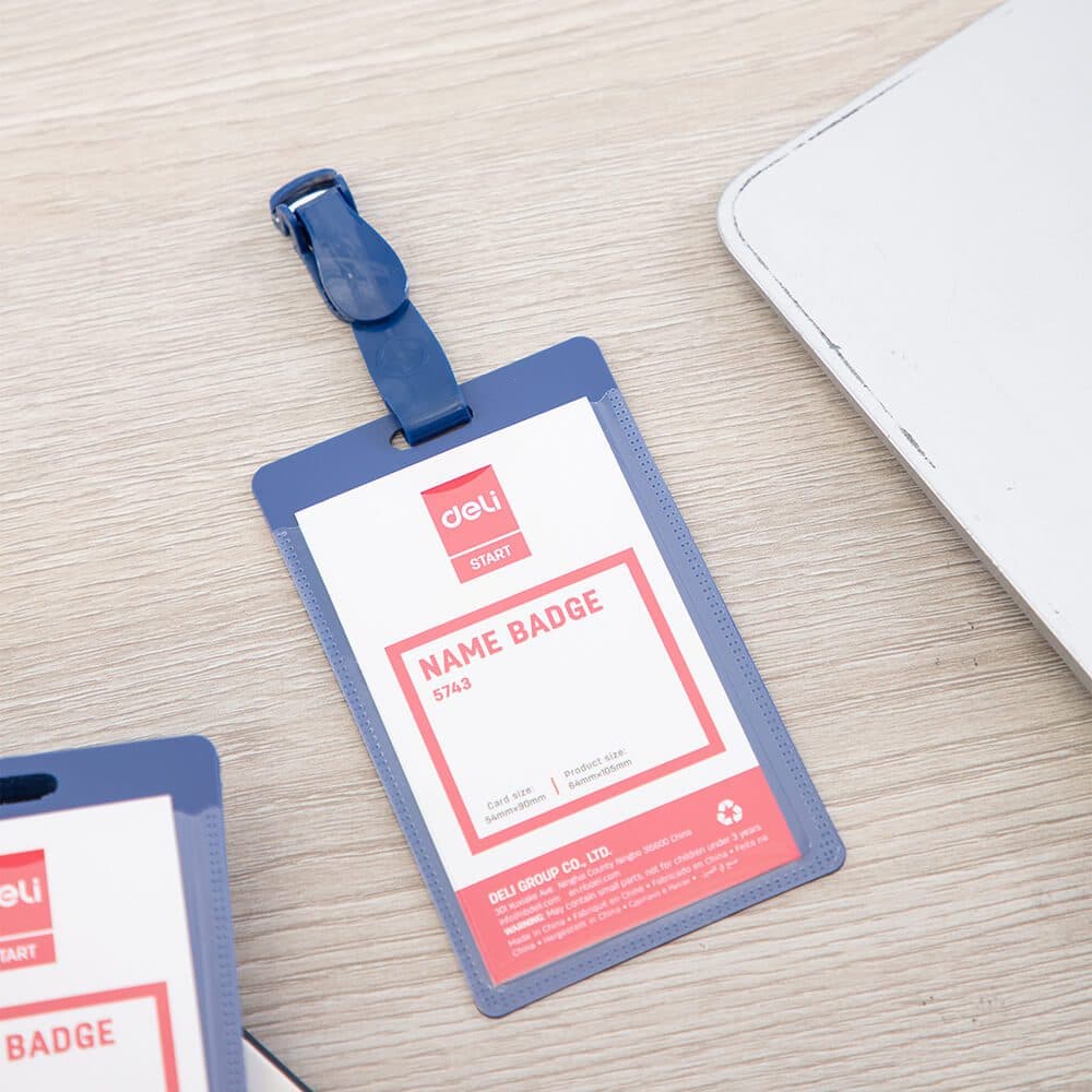 Deli 5743 Vertical Blue ID Card Holder – 54 x 90mm, Pack of 50 2