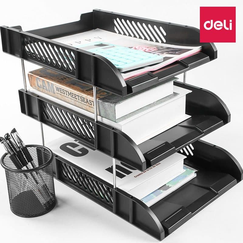 Deli 9217 3-Stage Document Tray – Black Paper & File Organizer