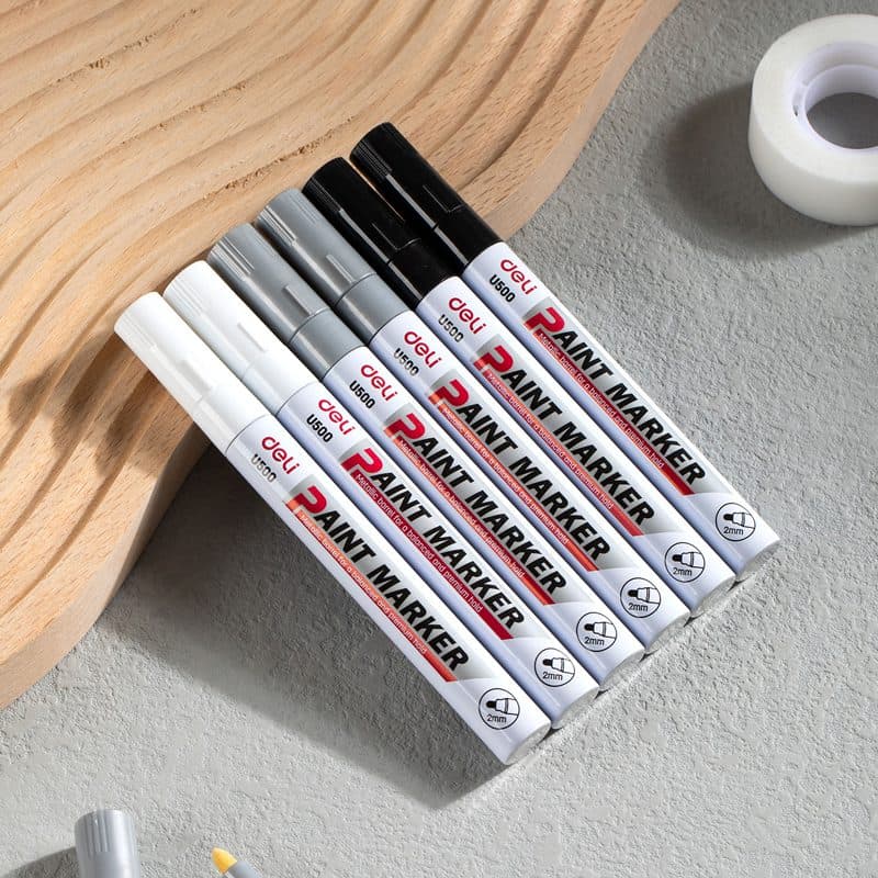 Deli U500 Black Paint Marker – Permanent Oil-Based Marker Pen, 1x12 Pack – For Metal, Glass, Plastic, Wood, and Crafts 2